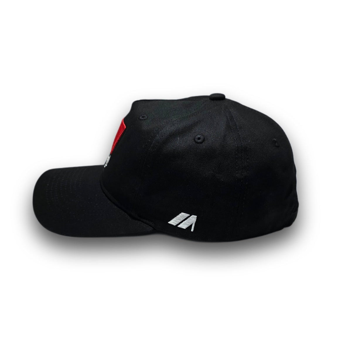 Side profile of black 80s vintage golf hat
