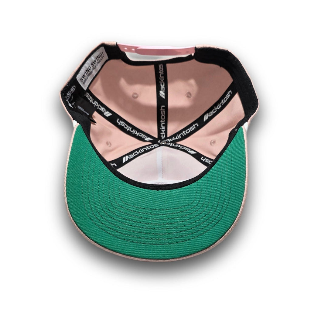 Kelly green undervisor on pink Script Logo vintage golf hat
