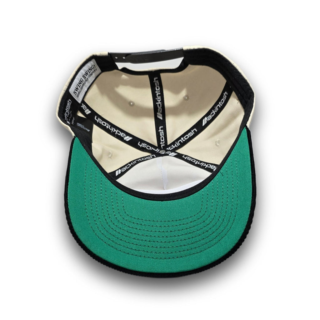 Kelly green undervisor on beige and black Swing Hard vintage golf hat