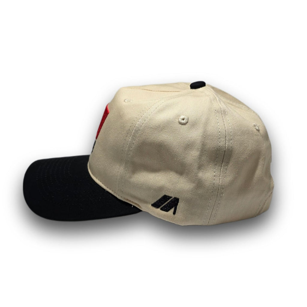 Side profile of 80s vintage golf hat with corduroy visor