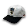 White and black Swing Hard vintage golf hat with embroidered golf ball design
