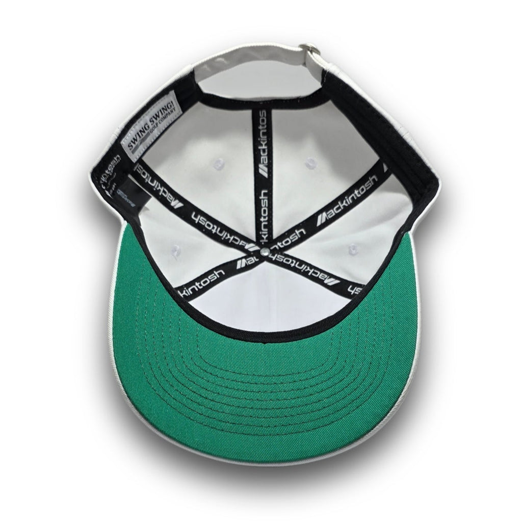Kelly green undervisor on white 80s vintage golf hat