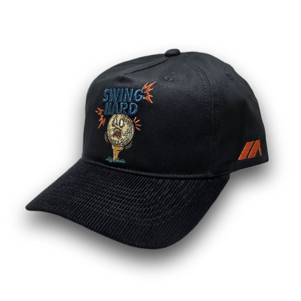Black Swing Hard vintage golf hat with embroidered golf ball design