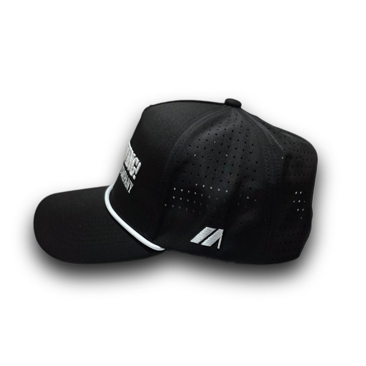 Side profile of black waterproof A-Frame golf hat