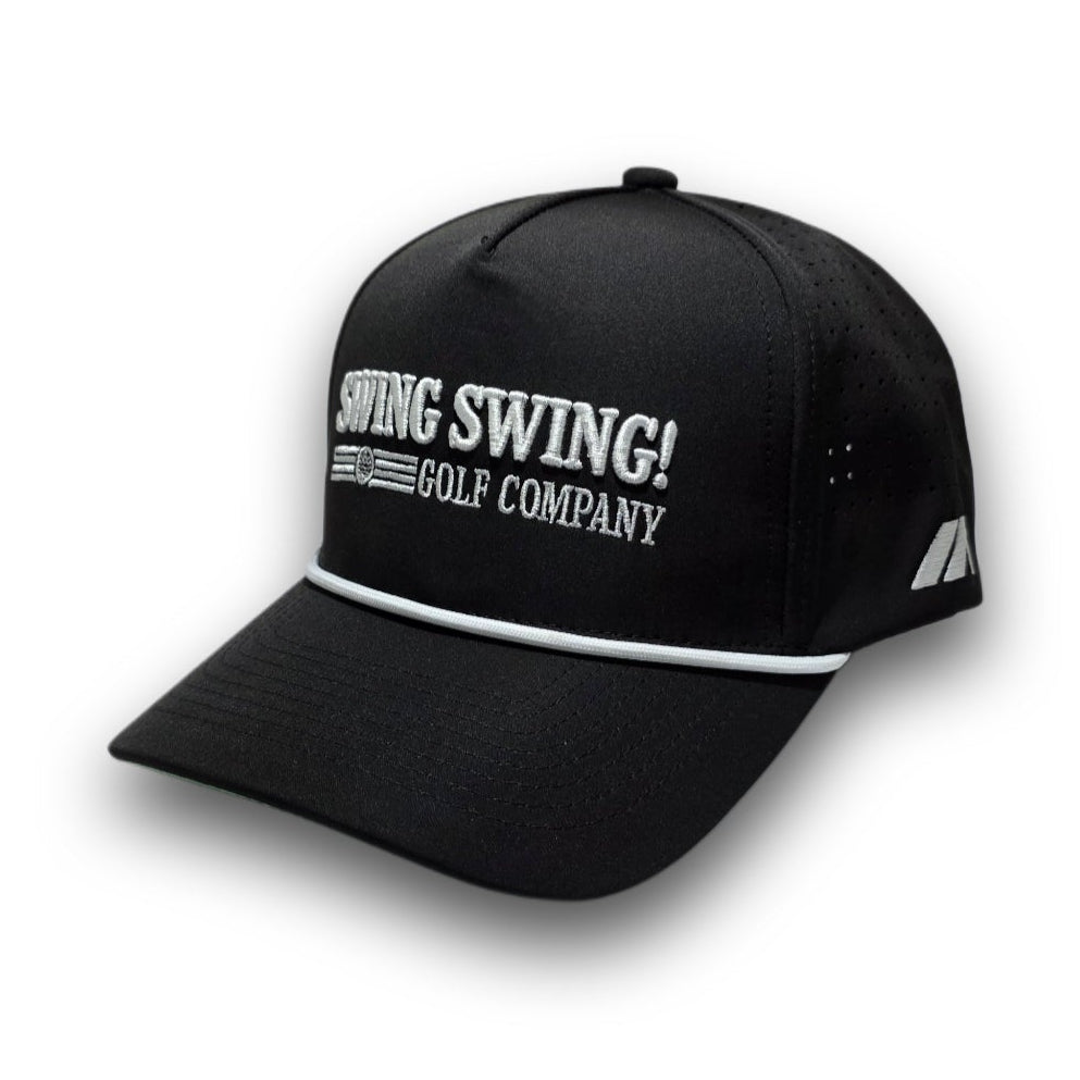 Script Logo black A-Frame golf hat with embroidered Swing Swing! logo