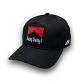 Black 80s vintage golf hat with red woven Swing Swing! patch