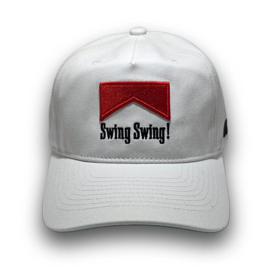 Front view of white 80s vintage golf hat