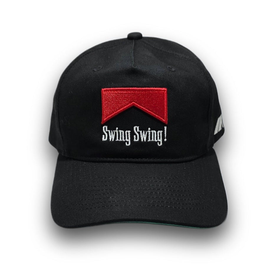 Front view of black 80s vintage golf hat