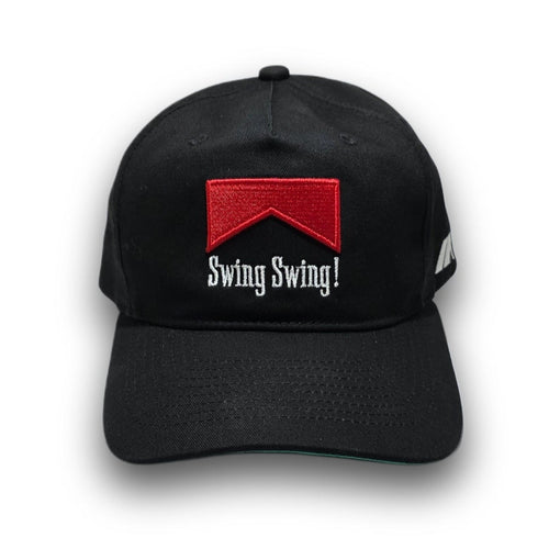 Front view of black 80s vintage golf hat